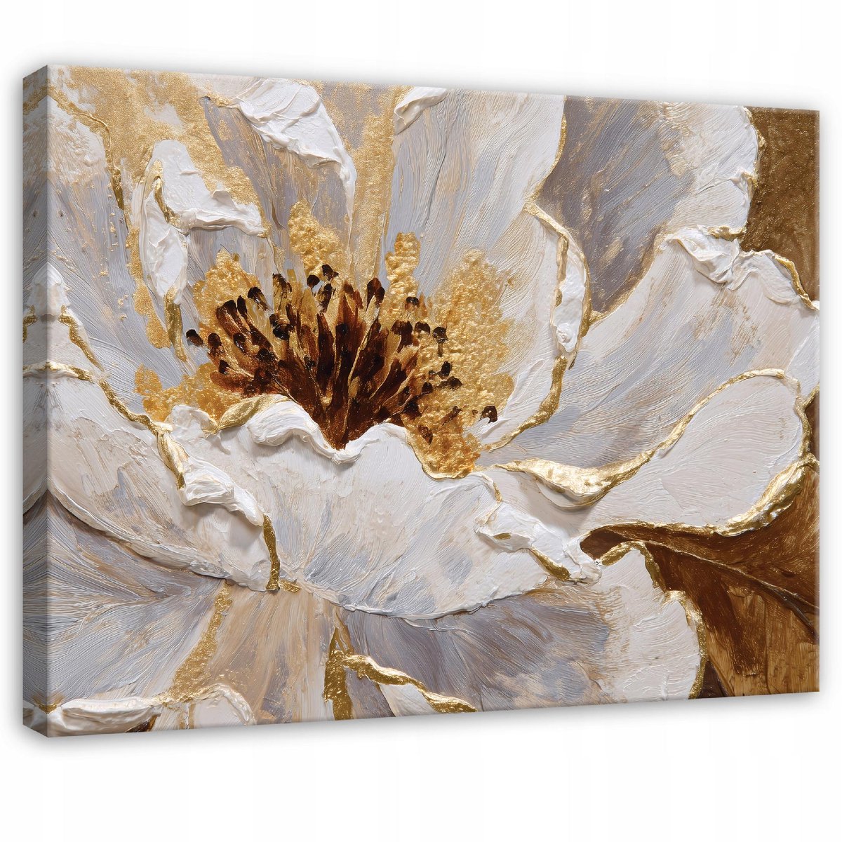 WALLARENA Schilderij op canvas - 120x80 cm - bloemen abstract goud glamour - Geschikt voor slaapkamer en woonkamer Veelkleurig