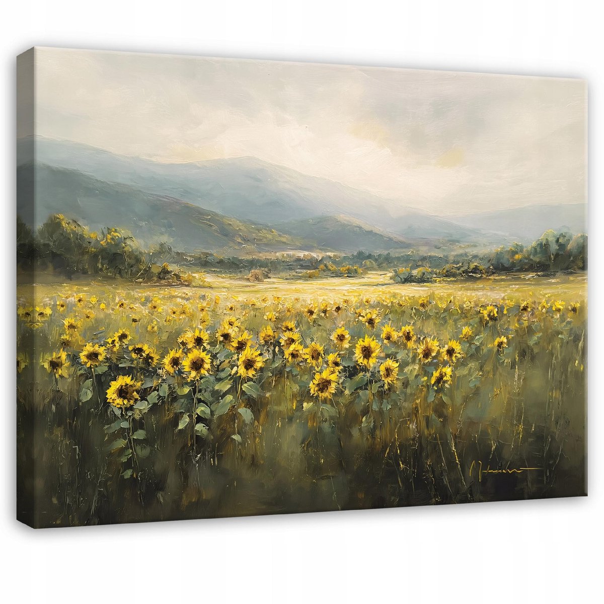 WALLARENA Schilderij op canvas - 60x40 cm - zonnebloemen op een veld - Geschikt voor slaapkamer, woonkamer, keuken Veelkleurig