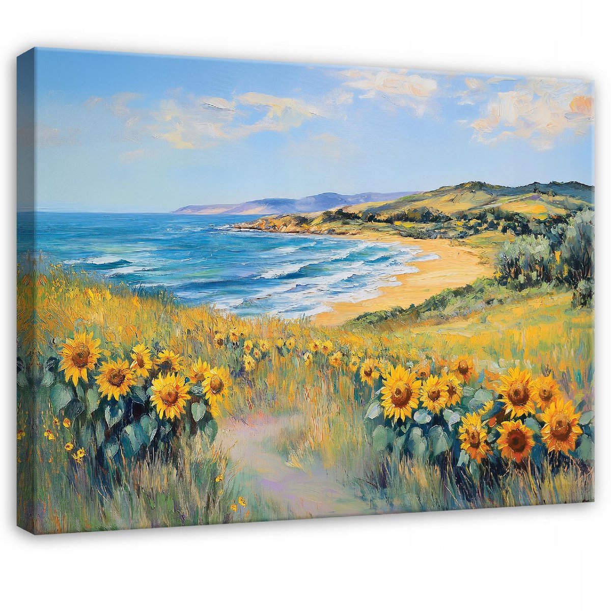 WALLARENA Schilderij op canvas - 120x80 cm - zee landschap bloemen natuur - Geschikt voor slaapkamer en woonkamer Veelkleurig
