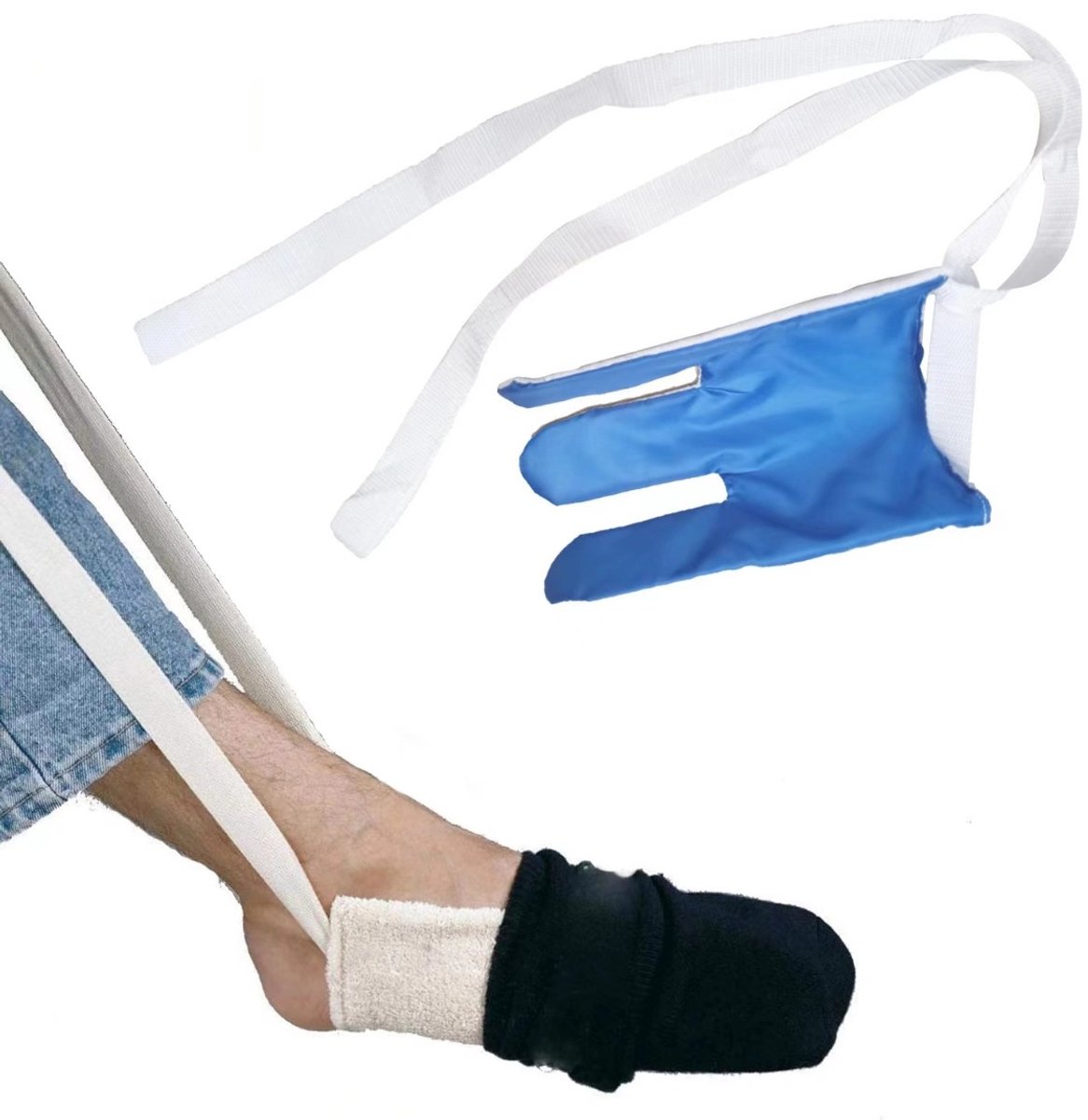 OIMG Sokaantrekker - badstof - Sokken Aantrekhulp - verstelbaar - 12cm*22cm - voor sokken(NIET voor Steunkousen ) - Universele - voor Ouderen, Gehandicapten, Zwangere Vrouwen - Blauw
