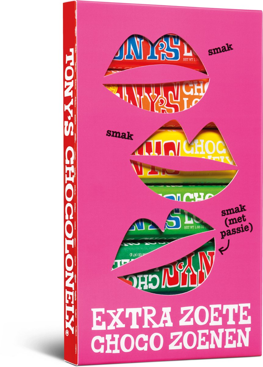 Tony's Chocolonely - Proeverijtje met 6 reepjes - Kusjes - Chocoladecadeau - Valentijn - Moederdag - Vaderdag - Geschenkdoos - 288 gram - Fairtrade Belgische Chocola