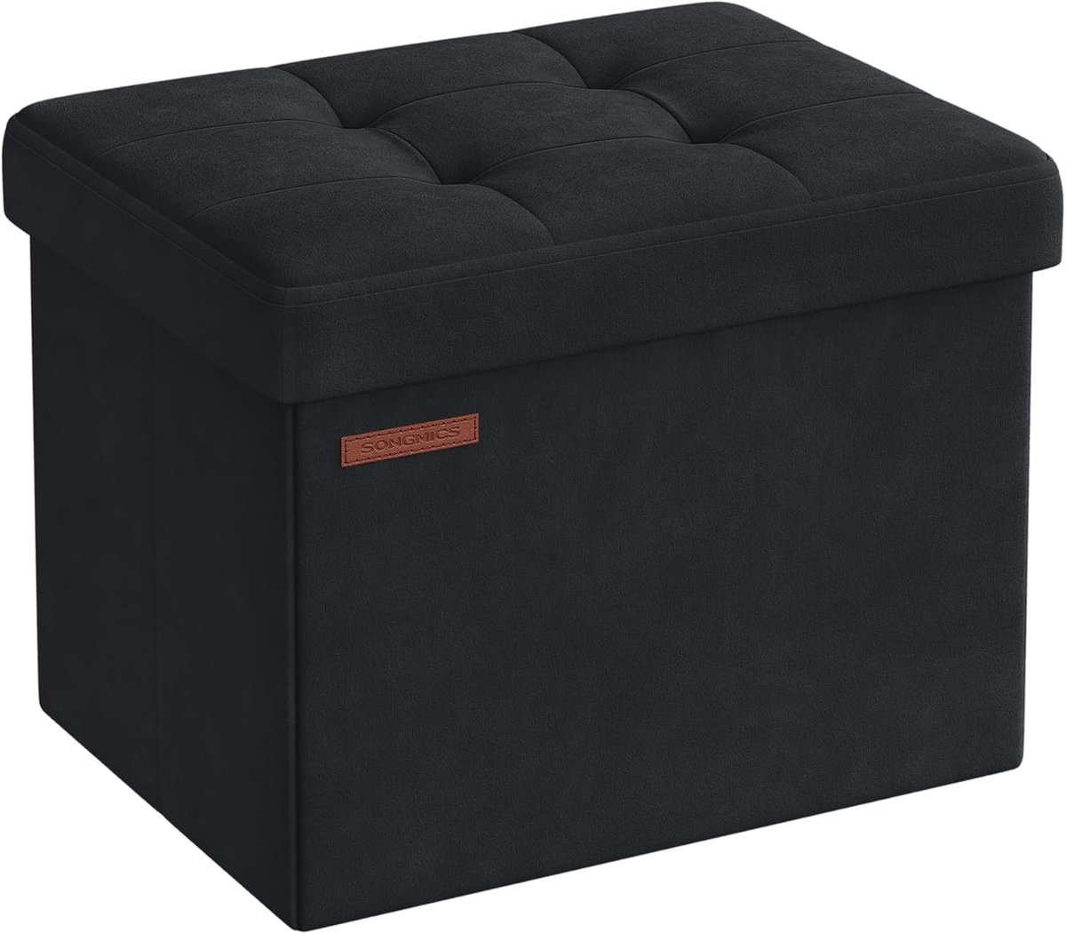 SONGMICS Poef met opbergruimte, kleine inklapbare zitbank, 31 x 41 cm voetenbank, opbergdoos, tot 130 kg belastbaar, voor woonkamer, slaapkamer, slaapzaal, inktzwart LSF200B01
