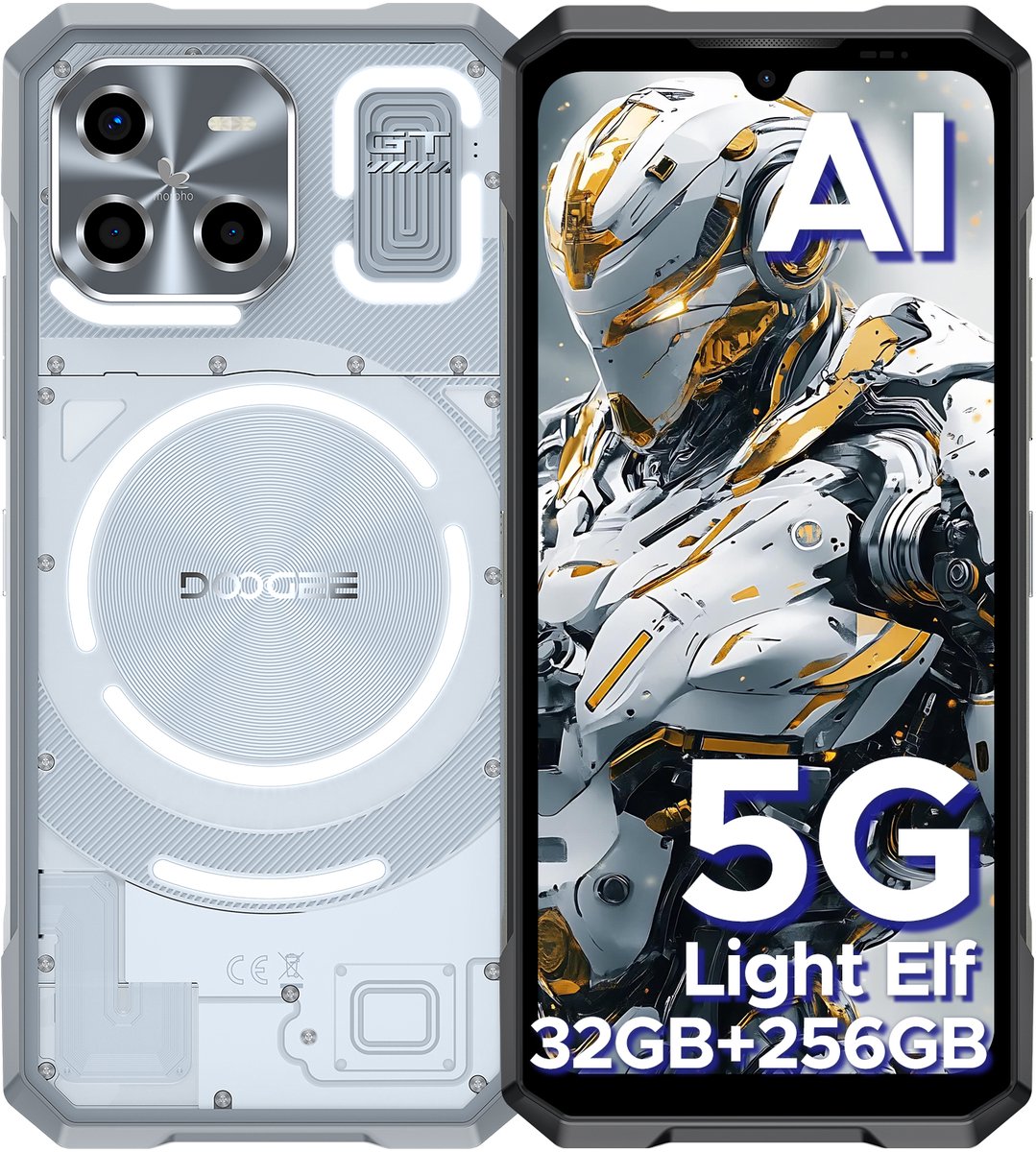 DOOGEE Blade GT 5G -RobuusteSmartphone - RobuusteTelefoon - LED - 6,72 inth FHD + 120 Hz - 32 GB RAM + 256 GB ROM/2TB TF- WiFi 6 -NFC - Face ID - Vingerafdrukherken - Zilver
