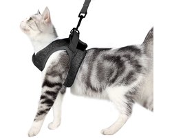 Kattenharnas met riem Duurzaam harnas en riem voor kittens, met een comfortabele combinatie van halsband en veiligheidsharnas voor katten. Grijs, maat S (borstomvang: 23-28 cm, aanbevolen voor katten met een gewicht van 1,5-3 kg)