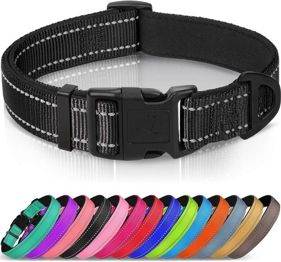 Sander Shop Hondenhalsband met Veiligheidsgesp, Reflecterende Verstelbare Halsbanden met Zachte Neopreen Vulling Huisdier, Veiligheidskraag voor Kleine Honden Huisdieren, L, Zwart