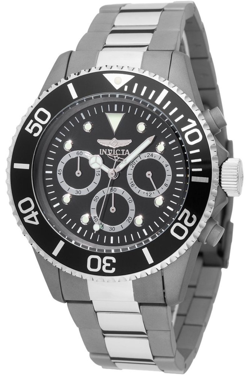 Invicta Pro Diver 50076 Heren Horloge - Waterdicht - Analoog - Quartz Uurwerk - Titanium met zwarte Wijzerplaat - 45mm
