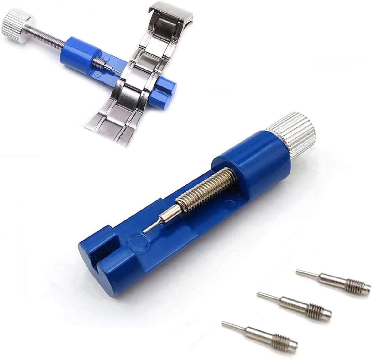 Horlogeband Inkorter - Schakel pin verwijderaar - Met 3 Extra Pinnen - Makkelijk Zelf te Verwisselen - Horlogebandje - Zelf Horlogeband Aanpassen - Horlogemakers gereedschap - Horloge Pin Verwijderaar - blauw