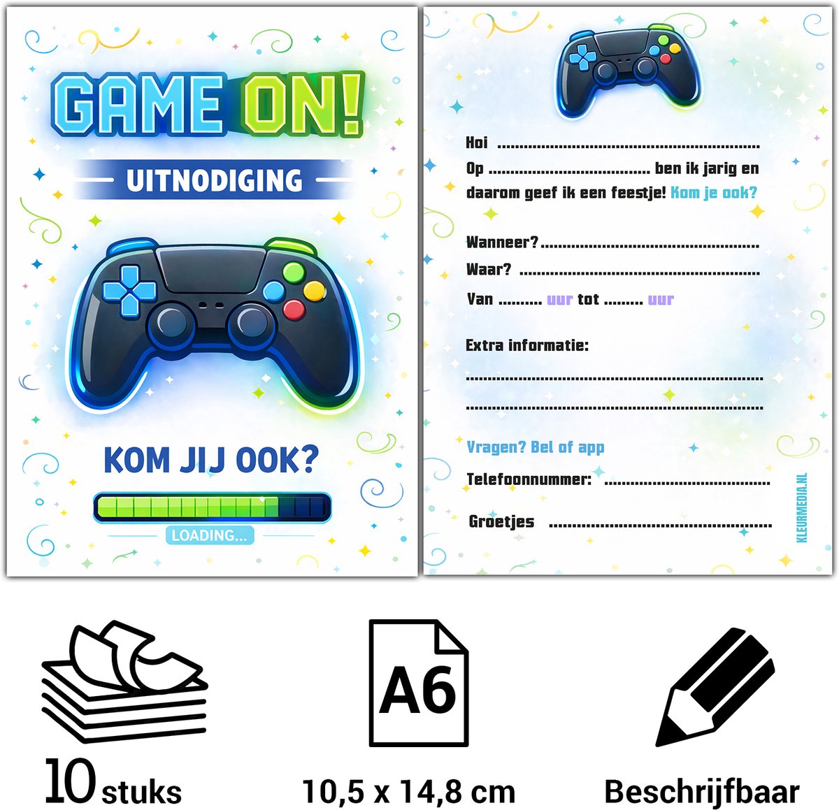 Uitnodiging kinderfeestje - Voordeelset 20 stuks - Thema Gaming - Beschrijfbaar - Uitnodigingskaarten - Uitnodiging verjaardag - uitnodiging verjaardag feest - Uitnodiging kinderfeestje Jongen of Meisje - Uitnodiging feestje - uitnodigingen