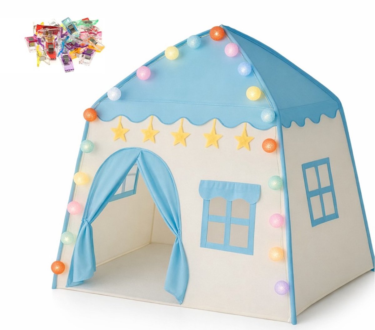 Goodz4All Blauwe Speeltent Speelhuisje Kindertent Tent met Verlichting Ledlampjes en Clips — afbeelding 5