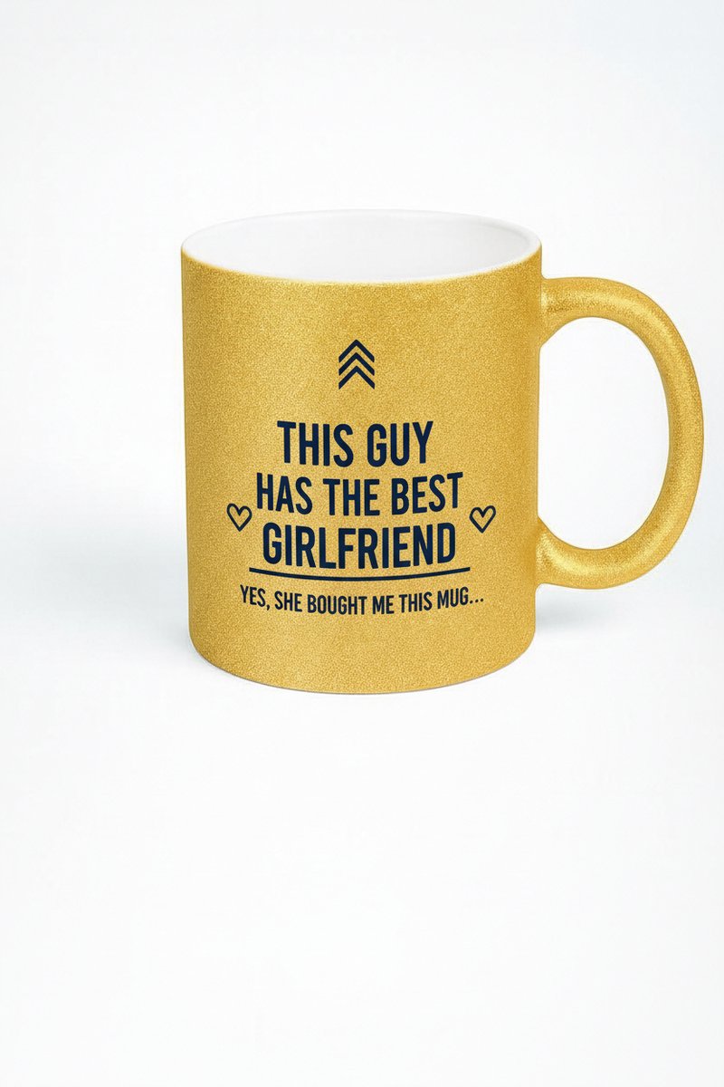 Gouden Glitter Mok 'This Guy Has The Best Girlfriend' - Uniek Cadeau voor Vriend