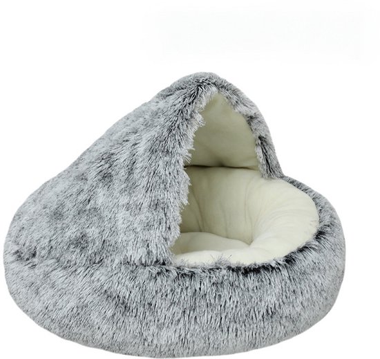 Panier pour chat grotte 60 cm - apaisant et anti-anxiété - pour chiens/chats - donut - gris