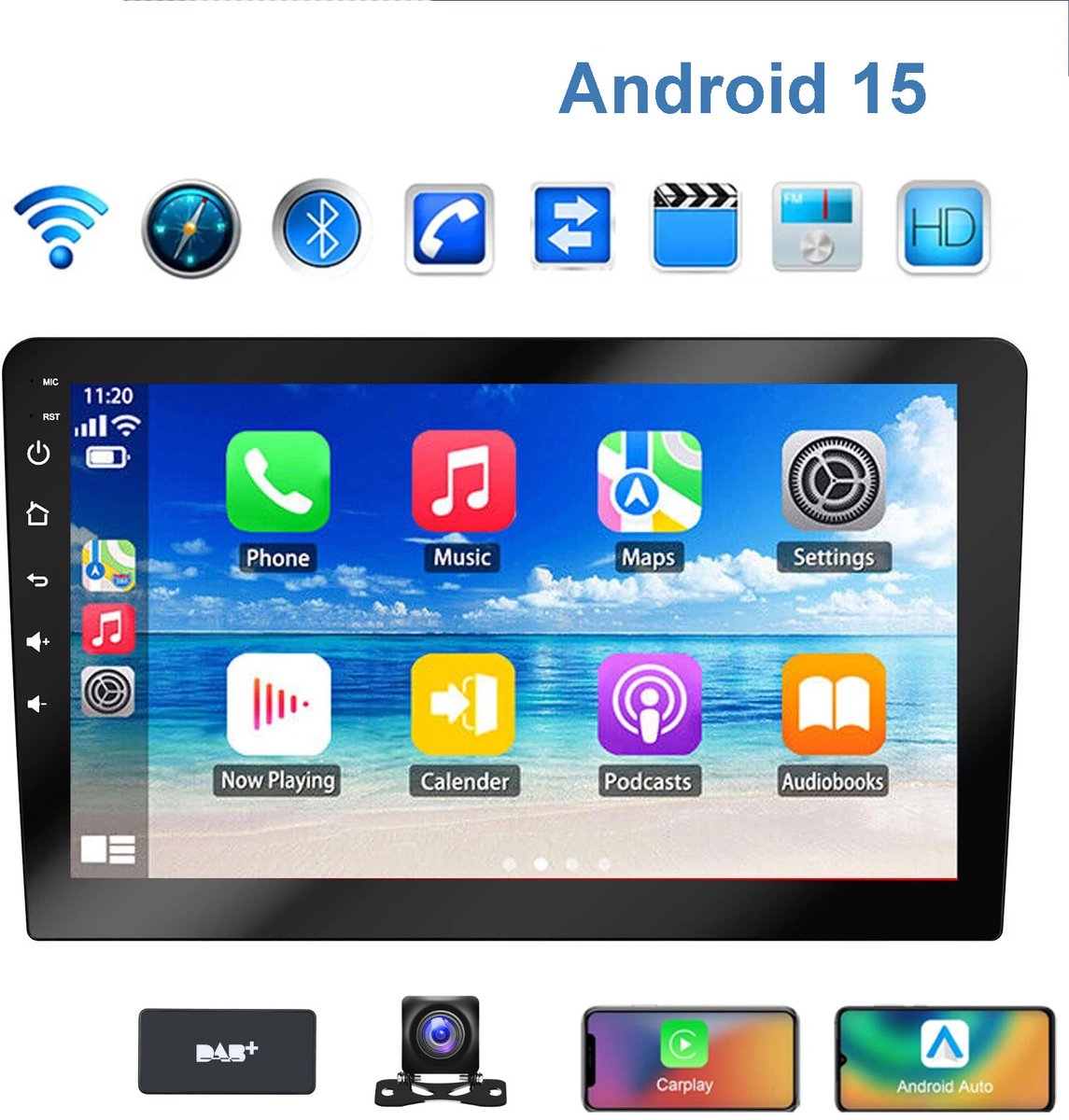 ESSGOO 2 DIN Autoradio Universeel - Bluetooth - DAB Autoradio - Multimedia Autoradio - 10 Inch Touchscreen - Achteruitrijcamera Ingang - Handsfree bellen - 2 + 32 GB - Apple CarPlay en Android Auto - USB Bluetooth WIFI FM