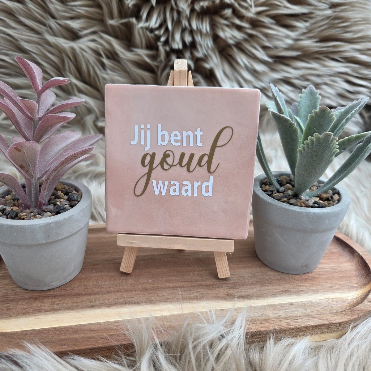 CreaCraft Robuust Wenstegeltje Jij Bent Goud Waard – Hip trendy tegeltje – Cadeau voor Vriendin, Juf, Zorgheld of Collega – Zomaar – Trendy nu – Deco – Stijlvolle Wanddecoratie – Decoratief Tegeltje met Standaard – Cadeau Idee Zalmroze