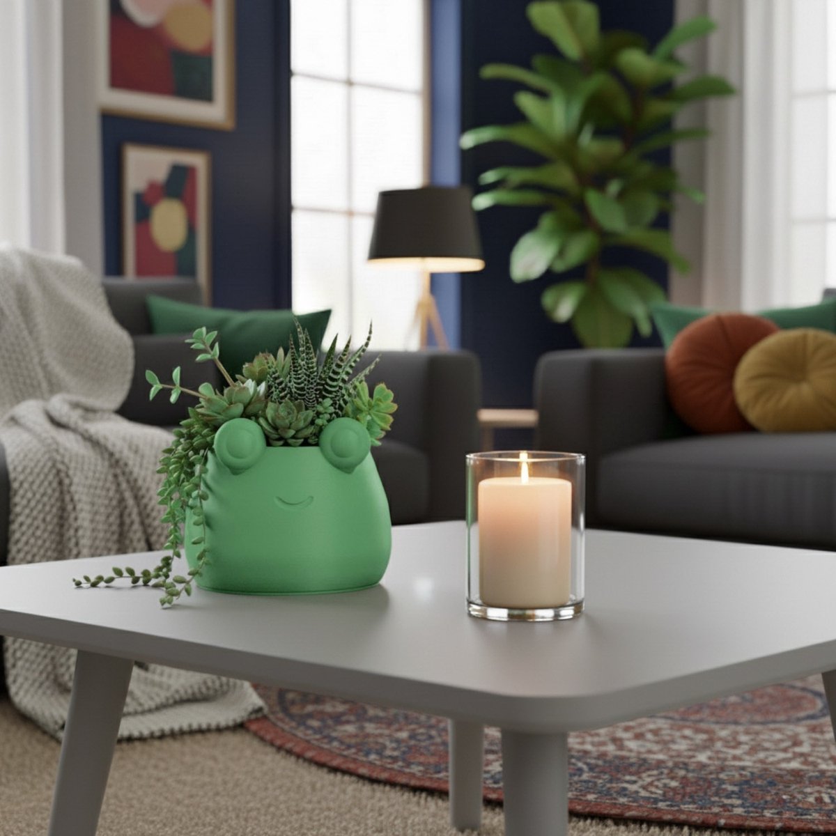 PlantjeKop Bloempot met gezicht – Vrolijke design bloempot – Cartoonbloempot – Geschikt voor kamerplanten – 100% waterdicht – rond 10,5 cm – Planten met karakter – Groen | FroggieKop