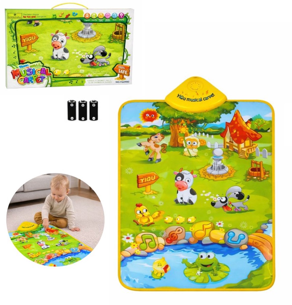 Goodz4All Speelmat Baby & Peuter Speelkleed Muziek Educatief Speelgoed voor Kinderen Boerderij Speelgoed - Koe Paard Kikker Eend Kip Schaap - Inclusief Batterijen