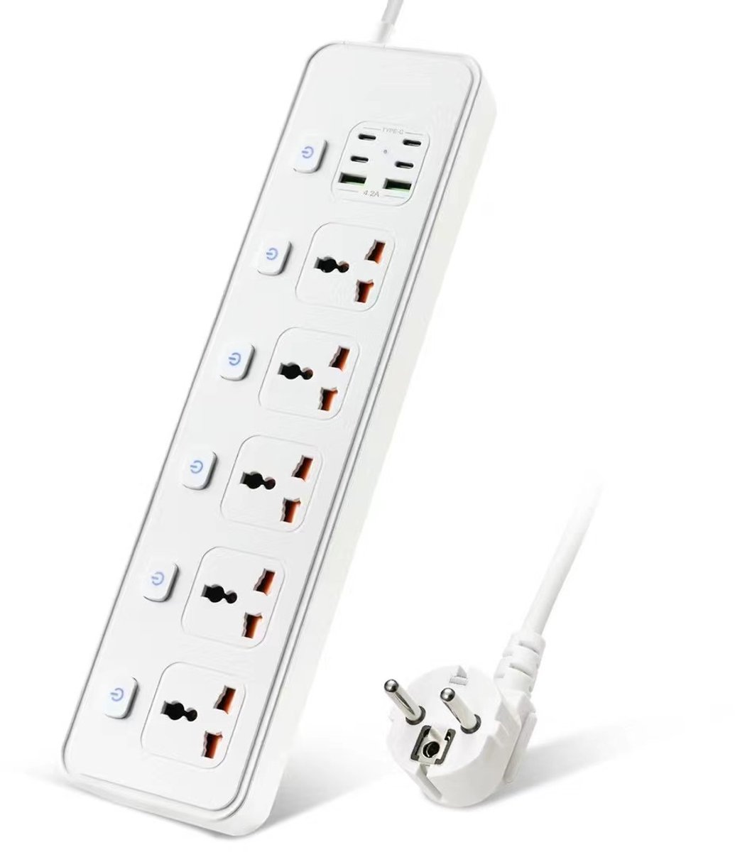 TYPE-C USB-oplaadstopcontact, met onafhankelijke schakelaar, uitbreidingsstopcontact, stekkerdoos met USB-poorten, wit