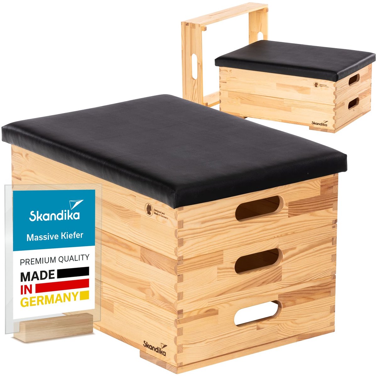 Skandika Vira springkist 3-delig - Plyometrische springkist van massief hout, made in Germany, met 3 segmenten en bekleding van vegan leer | Springkasten, plyo box, springbox, turnkast