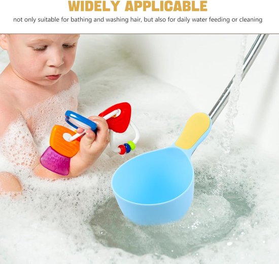 3 stuks beker voor het wassen van babyhaar: beker voor het spoelen van shampoo voor peuters - herbruikbare plastic waterlepel - kleine maatschep voor het wassen van haar met ergonomische，bluw — afbeelding 2