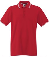 Fruit of the Loom Poloshirt Heren Rood-Wit maat S Dubbele strepen