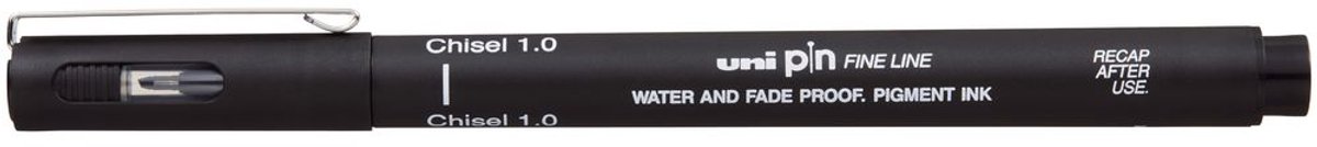 Uni Pin fineliner, 1,0 mm, schuine punt, zwart 12 stuks