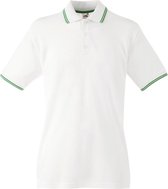 Fruit of the Loom Poloshirt Heren Wit-Kelly Green maat L Dubbele strepen