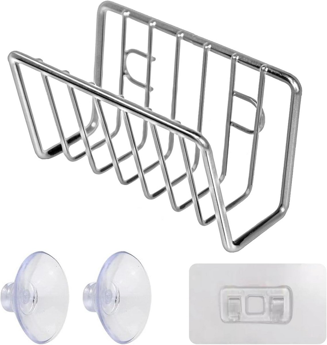 Sponshouder voor Spoelbak met Zuignappen - RVS Organizer voor Keukenaccessoires