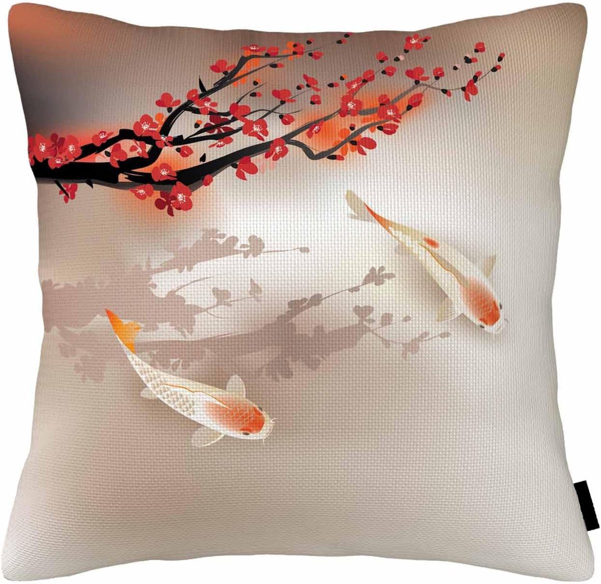 Famanu Kussenhoezen Koi vis Sakura tak en bladeren heilige dieren in kleine waterlichaam kussensloop woondecoratie kussensloop 45 x 45 cm Peach
