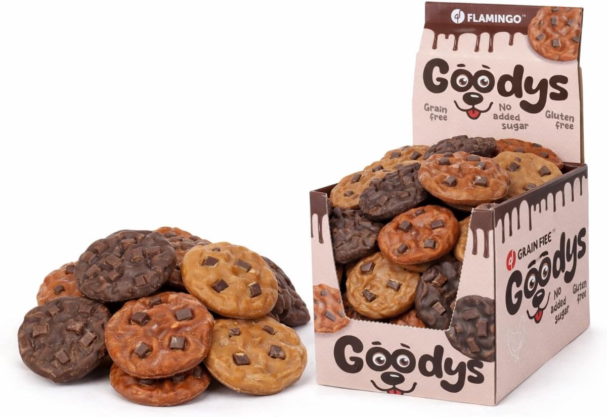 Hondensnack – Flamingo Goodys Koekje met kip Meerkleurig S – Ø 5,5 cm – glutenvrij & graanvrij – met kip & zoete aardappel – zonder toegevoegde suikers – 1,7 kg