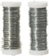 Decoris Binddraad/wikkeldraad - 2x rolletjes - zilver - 30 m x 0,3 mm - hobbydraad/bloemendraad