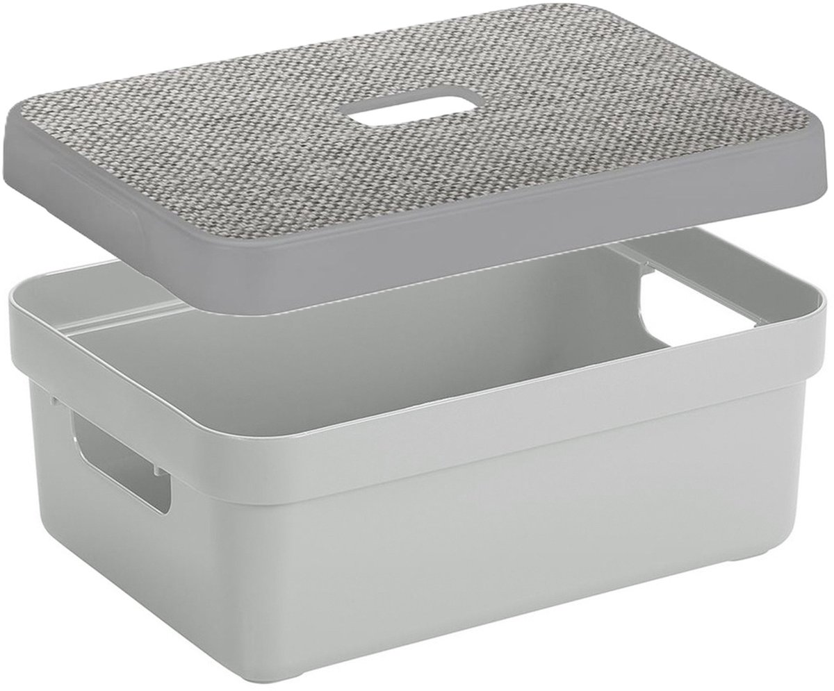 Sunware Opbergbox - lichtgrijs - 9 Liter - kunststof - met deksel - 35 x 25 x 12 cm - mand - kist