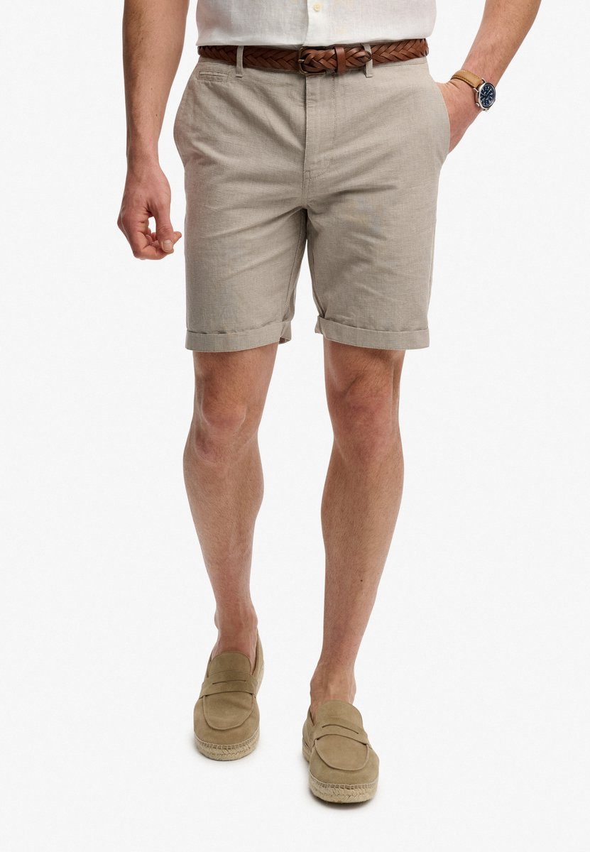 Superdry Premium Gestructureerde Chino Shorts Heren Korte broeken Tan Houndstooth