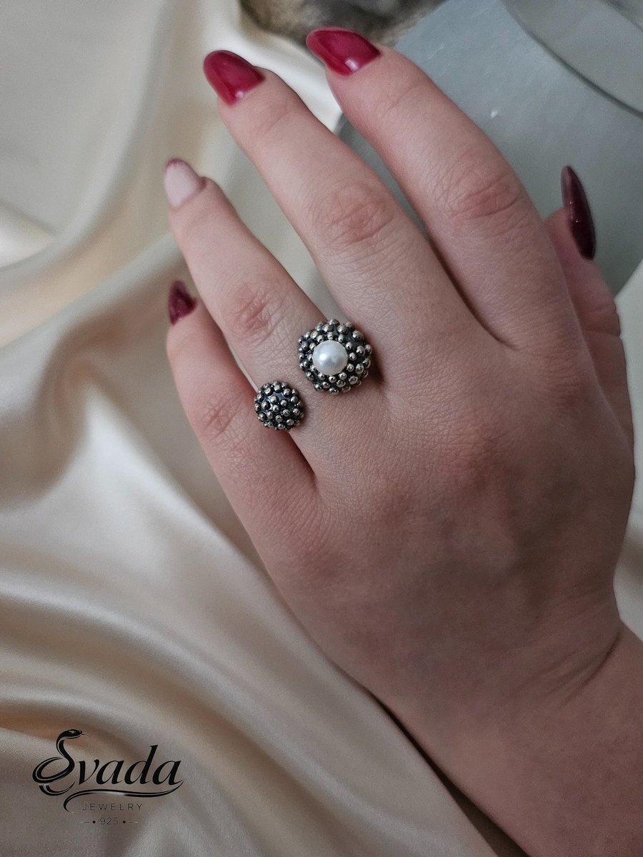 Handgemaakte zilveren ring, 925 zilveren ring, verstelbare ring zilver, ring met parel, zilveren ring dames, handgemaakt sieraad, zilveren statement ring, cadeau ring zilver