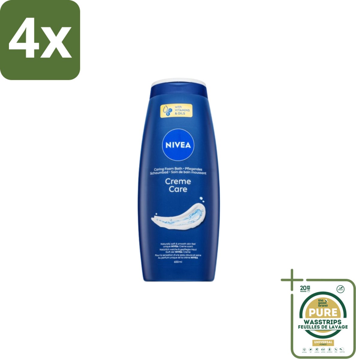 Nivea – Douchegel – Creme Care – 650 ml - Voordeelverpakking - 4 stuks - Amandelolie - Druivenpitolie