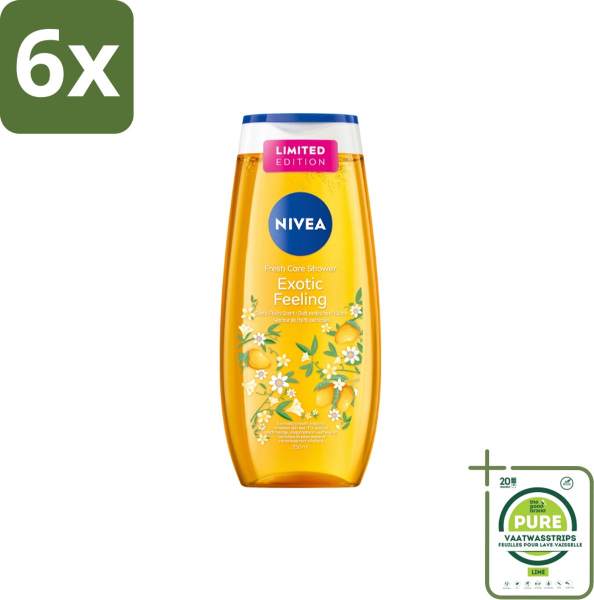 Nivea – Douchegel – Exotic Feeling – 250 ml - Voordeelverpakking - 6 stuks - Douchegel - Tropische geur
