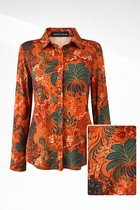 Angelle Milan - Blouse Oranje à fleurs violettes - Tissu de voyage - En 5 tailles - Taille XXL