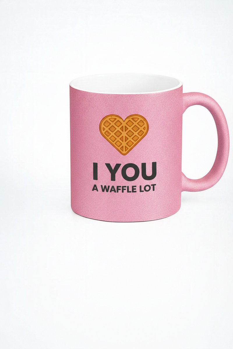 Roze Mok 'I YOU A WAFFLE LOT' met Hart Wafel Design - Grappig Liefdes Cadeau