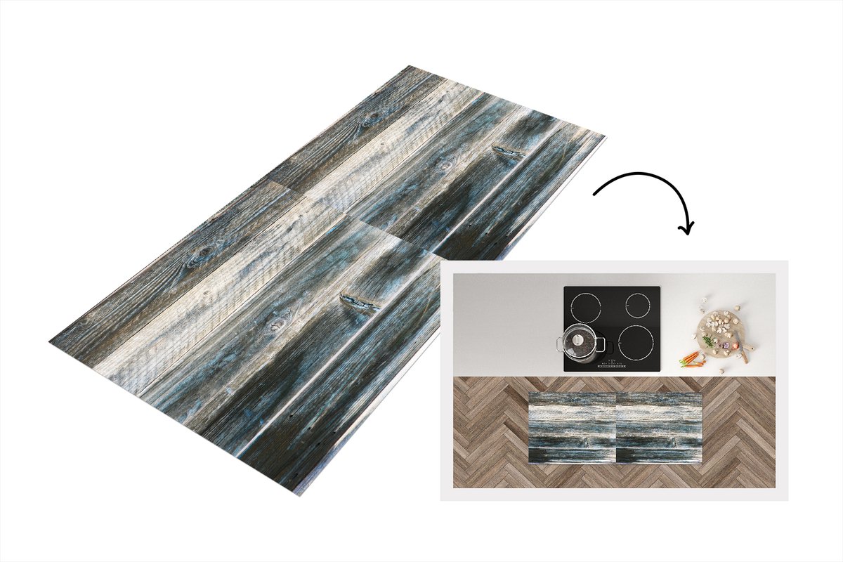KitchenYeah Keukenloper 120x50 cm - Keukenmat vinyl Vintage - Patroon - Hout - Keukenmatten loper - Keuken vloerkleed tapijt Vintage - Planken