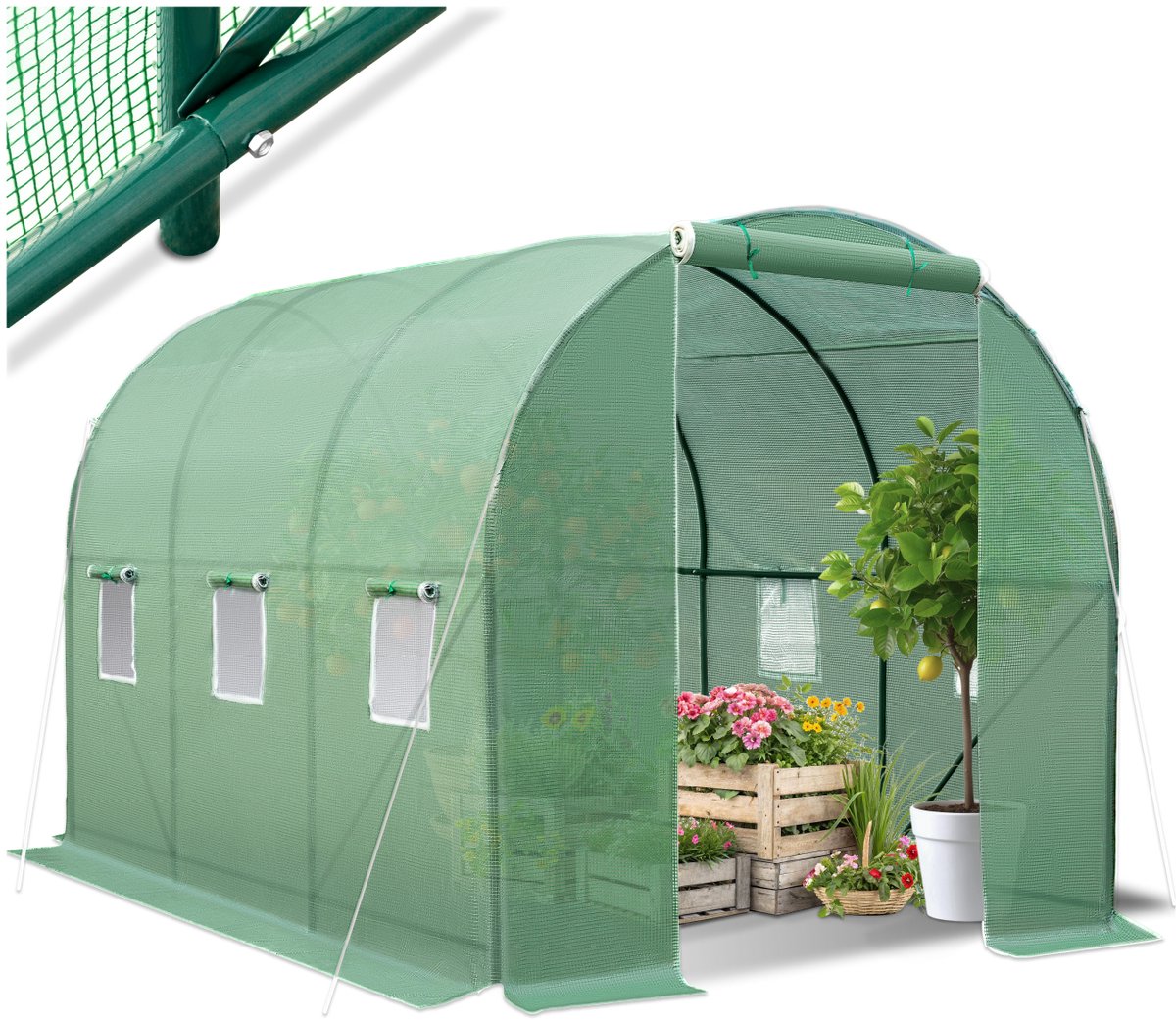 Bol.com tectake® Foliekas - Tunnelkas - 343 x 200 x 200 cm - ca. 7m² - Broeikas - Tomatenkas - Met Scheerlijnen en Haringen - Me... aanbieding