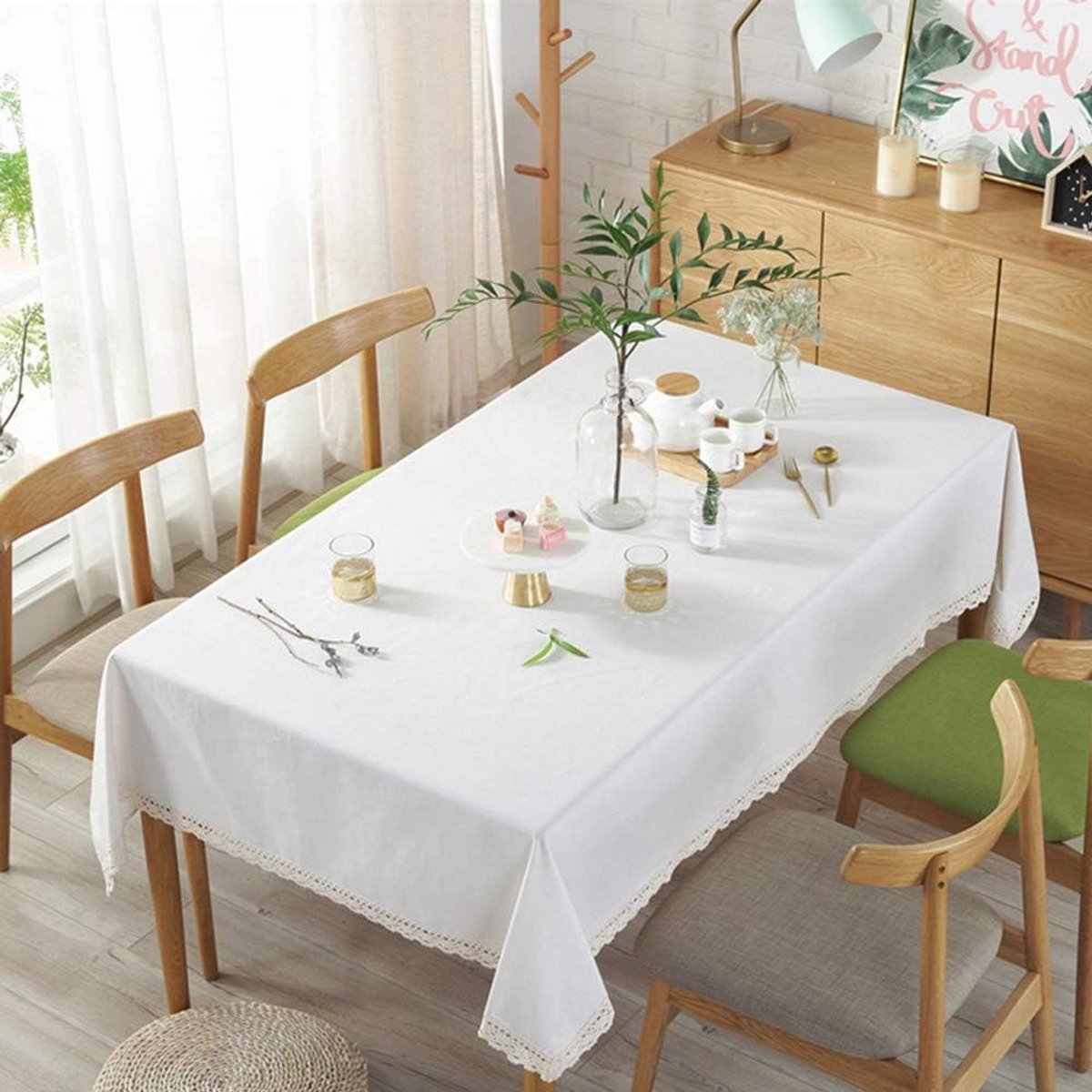 Elegante Linnen Tafelkleed Wit met Kant - Klassiek en Modern voor Keuken en Diner