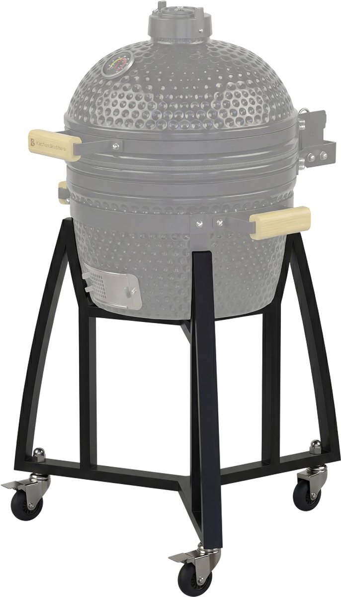 KitchenBrothers Kamado BBQ Onderstel - Voor 41⌀ cm - Geschikt voor 16 inch KitchenBrothers Kamado - 102 cm Hoogte - Met Wielen en Rem - Vaderdag Cadeau - Zwart