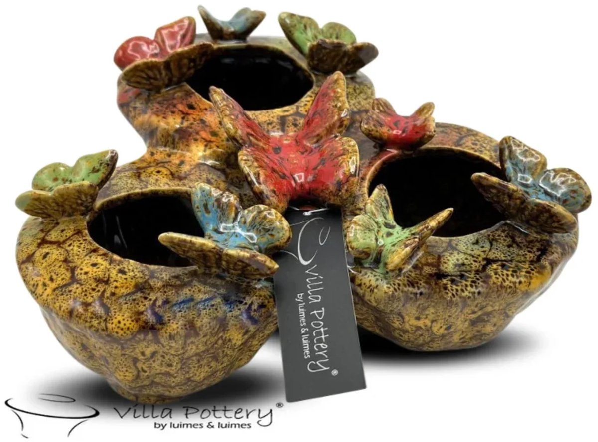 Villa Pottery Butterfly vlinder vaas Geel 20 x 20 x 11