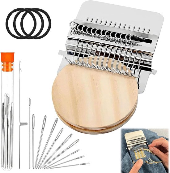 Knit Patch Kit - Draagbare Darning Loom Met 21 Haken - Voor Beginners - Repareer Gaten In Sokken Kleding Jeans - Snelle Patchwork Weeftool