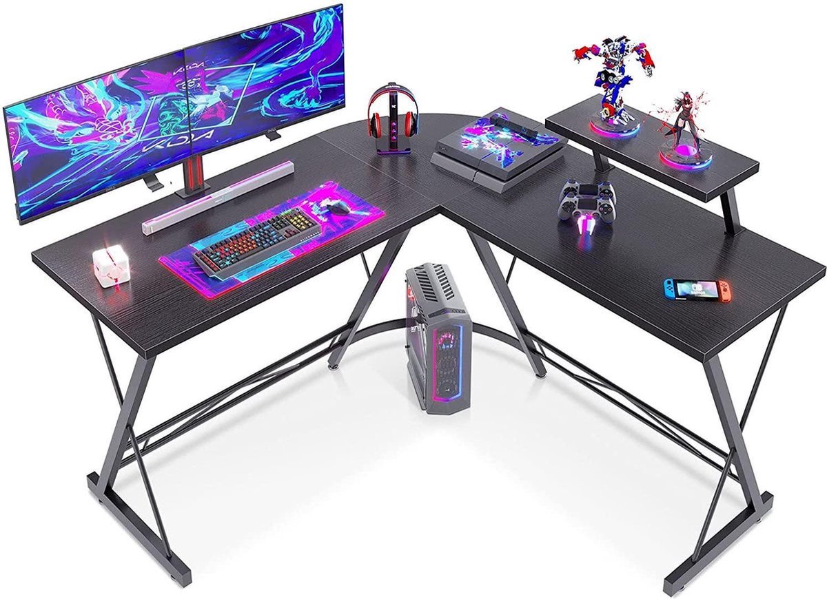 Lexorion L-Vormig Game BureauHoekbureau | Game Bureau | Game Bureau Zwart | Computerbureau – Gaming Bureau – Waterproof & Krasbestendig – Monitor Stand