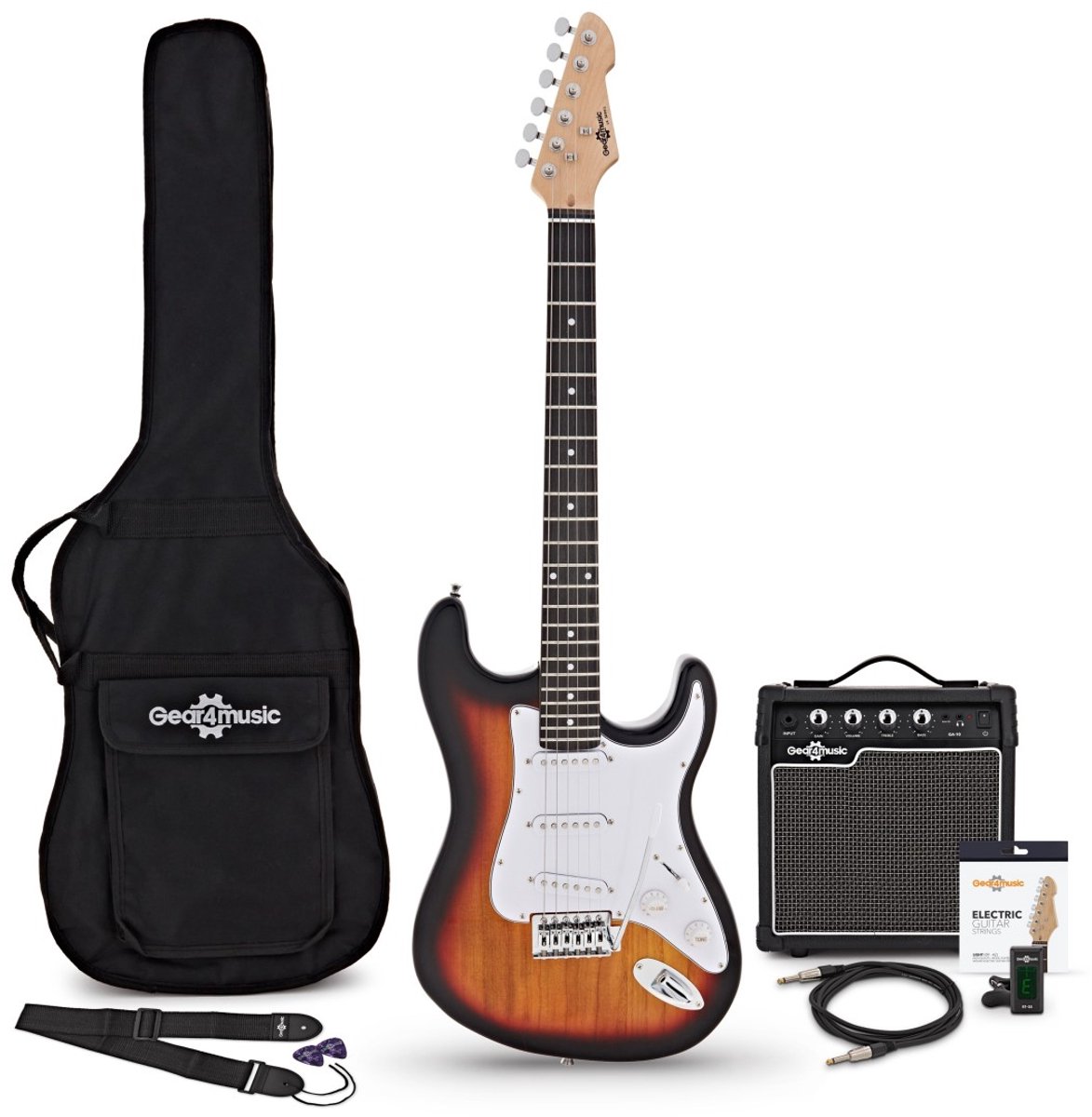 LA Elektrische Gitaar, Sunburst, + 10W Gitaarversterker & Accessoireset