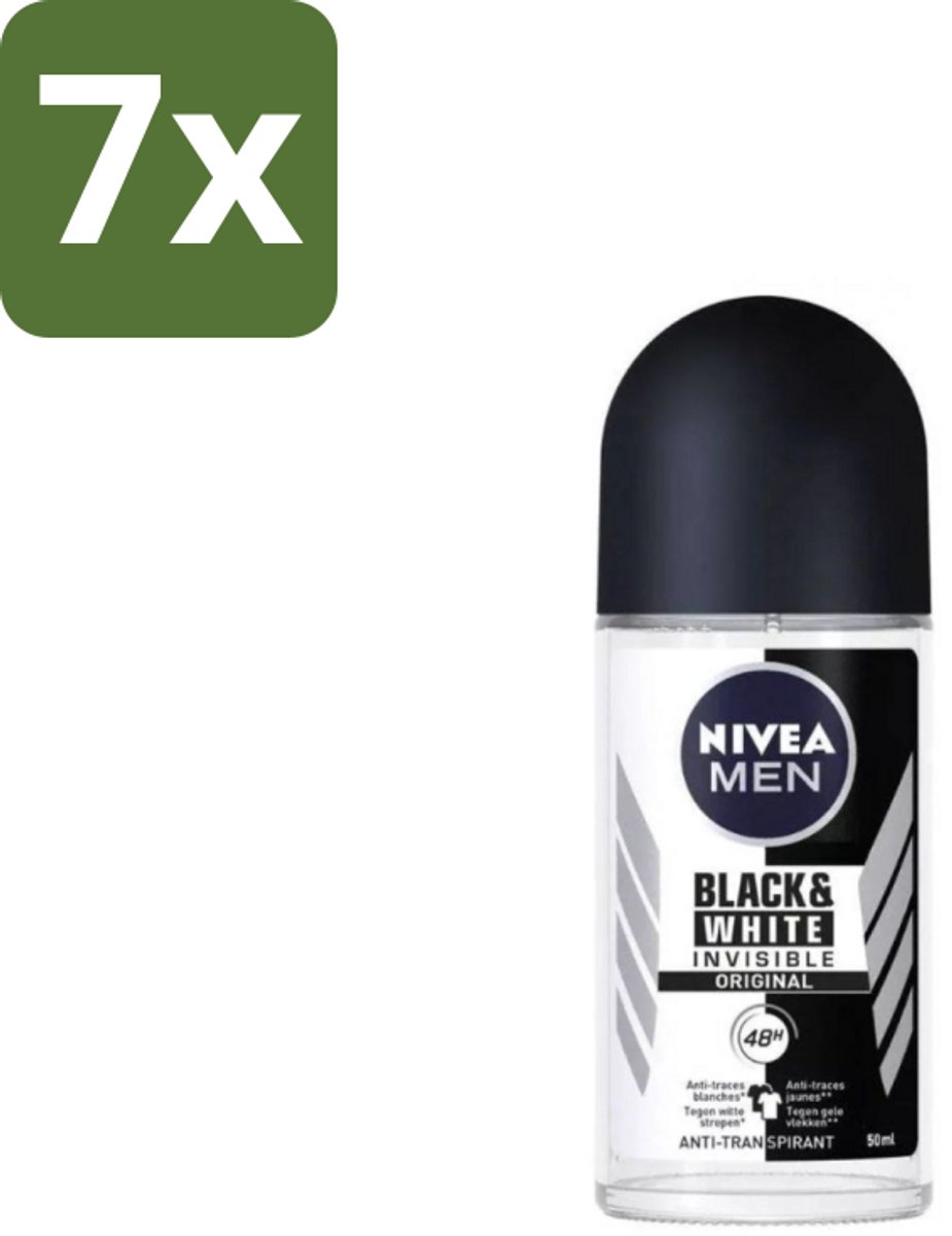 Nivea Men – Deodorant Roller – Invisible for Black & White – 50 ml - Bulkverpakking - 7 stuks