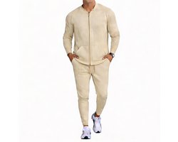 Kleding Set Heren Lounge - Sportief Zakelijk - Wit - Lange Broek - Vest - Trui