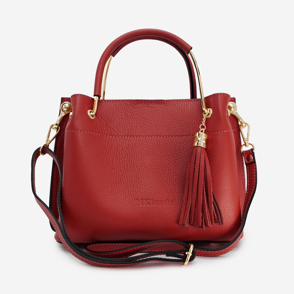 MKlassic Italiaanse damesleren handtas Rood – Elegante schoudertas met kwastje en gouden accenten – Hoogwaardige schoudertas van echt rundleer voor dagelijks gebruik en zakelijk gebruik - Made in Italy - MK01-300-71
