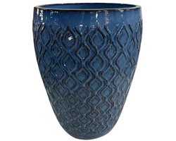 Grote buitenpot PHENIX 32x40cm antiekblauw, handgemaakt van geglazuurd terracotta, vorstbestendig