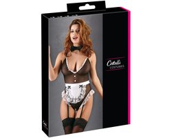 Cottelli Collection – Sexy Huishoudster Body Licht Transparant met Open Kruis voor de Grondige Schoonmaak – Maat S – Zwart