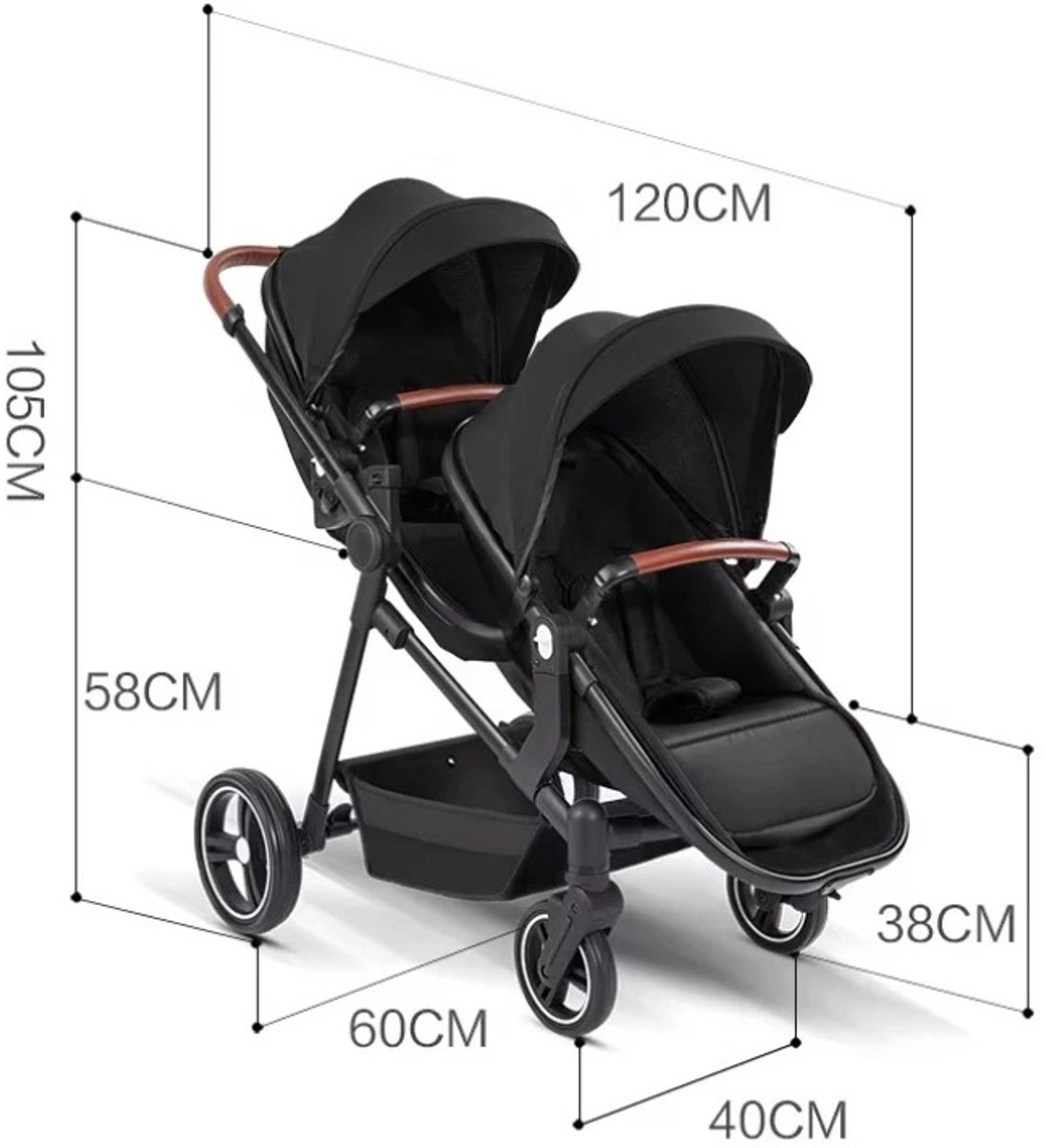 Jessi Duo Kinderwagen Opvouwbaar Zwart/Grijs 2 Zitjes - afbeelding 3